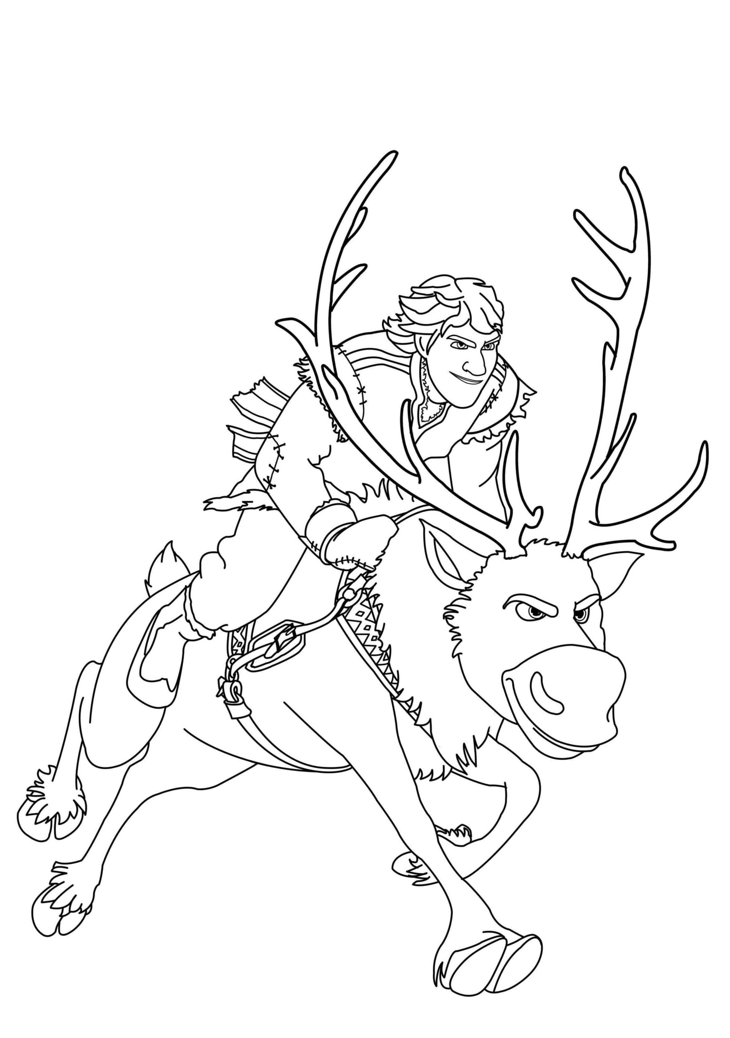 Coloriage Kristoff Vrai Amateur De Plein Air Avec Son Meilleur Ami Sven - La Reine des neiges à imprimer